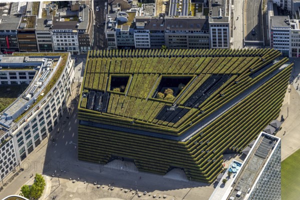 Aerial view, Ingenhoven-Tal green building Kö-Bogen II, planted with hornbeam hedge, city centre, Düsseldorf, Ruhr area, North Rhine-Westphalia, Germany, DE, Europe, green facade, aerial view, aerial photography, aerial photography, sight, overview, bird's-eye view, bird's-eye view, overview
