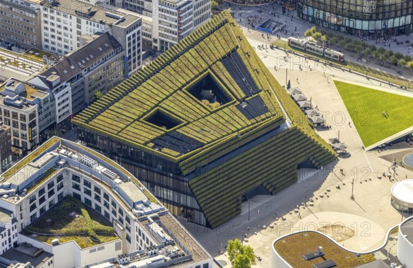 Aerial view, Ingenhoven-Tal green building Kö-Bogen II, planted with hornbeam hedge, city centre, Düsseldorf, Ruhr area, North Rhine-Westphalia, Germany, DE, Europe, green facade, aerial view, aerial photography, aerial photography, sight, overview, bird's-eye view, bird's-eye view, overview