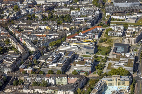 Aerial photo, Düsseldorf University and residential complex, Derendorf, Düsseldorf, Ruhr area, North Rhine-Westphalia, Germany, education, educational institution, DE, Europe, university, teaching institute, aerial photo, aerial photography, aerial photography, overview, bird's-eye view, birds-eyes view, overview