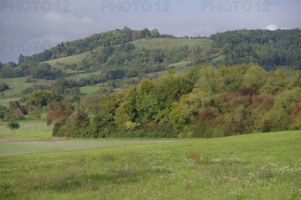 View of the Einkorn, local mountain of Schwäbisch Hall, Limpurger Berge, Limpurger Land, Hessental, Schwäbisch Hall, Hohenlohe, Germany