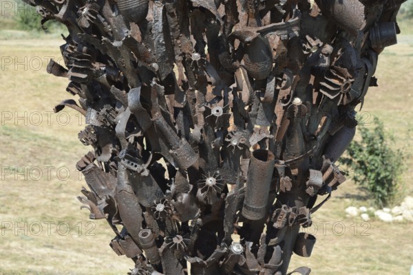 Monument of mines, grenades, bullets and shell fragments. Veselovka, Russia