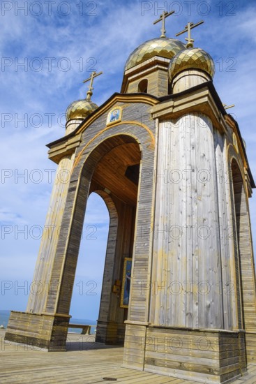 Orthodox chapel on a hill. Tabernacle in the Cossack village of Ataman. Taman, Krasnodar Krai, Russia