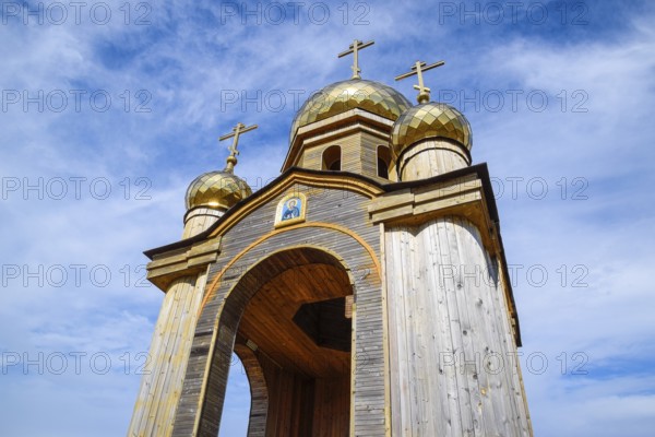 Orthodox chapel on a hill. Tabernacle in the Cossack village of Ataman. Taman, Krasnodar Krai, Russia