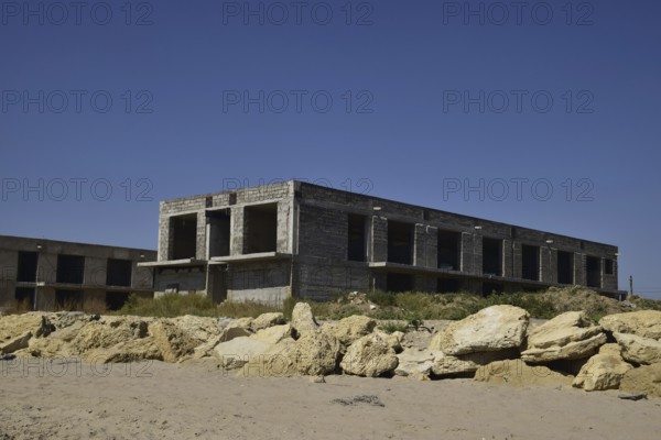 Unfinished building of gray block. Taman, Krasnodar Krai, Russia