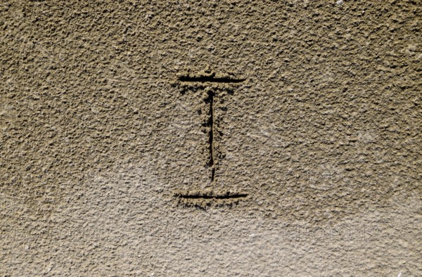 The Roman figure is one, painted on the sand. Taman, Krasnodar Krai, Russia