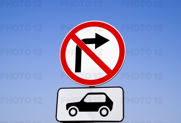 Traffic sign turn right for car transport is prohibited. Krasnodar, Russia