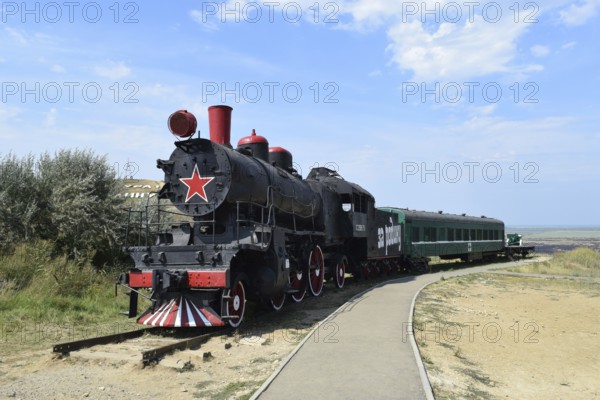 The old steam locomotive in open air museum. Taman, Krasnodar Krai, Russia