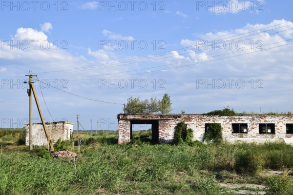 The ruins of the old farm. Cones column base of the wall. Krasnodar, Russia