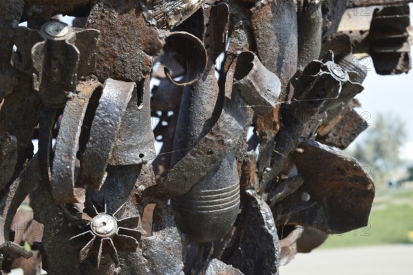 Monument of mines, grenades, bullets and shell fragments. To remember descendants of the horrors of war. Taman, Krasnodar Krai, Russia