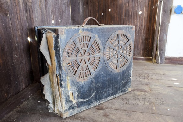 Box of a suitcase with old speakers. Taman, Krasnodar Krai, Russia