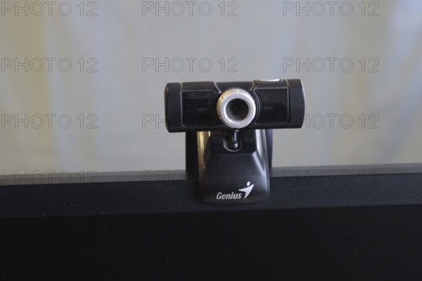 Web camera, attached to the monitor. Atyrau, Kazakhstan