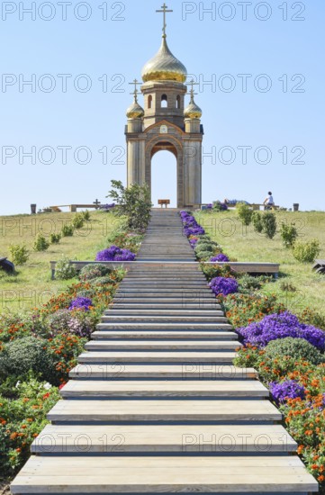 Orthodox chapel on a hill. Tabernacle in the Cossack village of Ataman. Taman, Krasnodar Krai, Russia