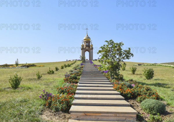 Orthodox chapel on a hill. Tabernacle in the Cossack village of Ataman. Taman, Krasnodar Krai, Russia