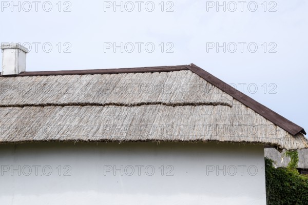 The slope of the roof of reeds and straw. Taman, Krasnodar Krai, Russia