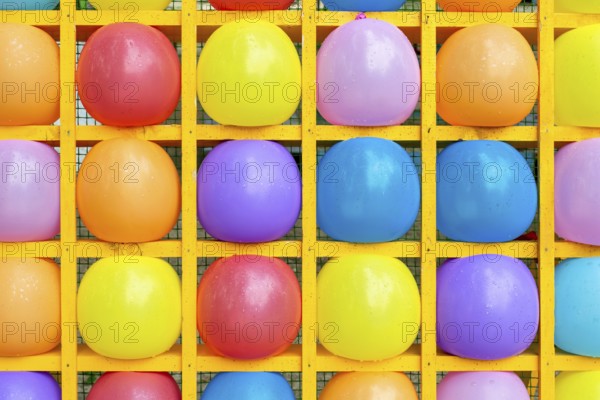 Inflatable balls in square shelves. Taman, Krasnodar Krai, Russia