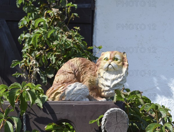 Toy cat on the fence. Taman, Krasnodar Krai, Russia