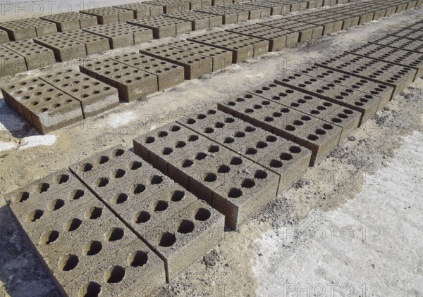 Cinder blocks lie on the ground and dried. Atyrau, Kazakhstan