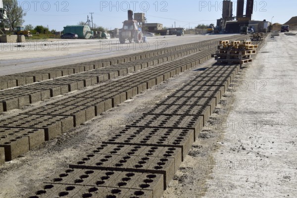 Cinder blocks lie on the ground and dried. Atyrau, Kazakhstan