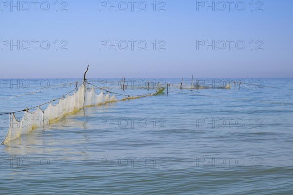 Fishing nets set in the sea. Golubitskaya, Russia