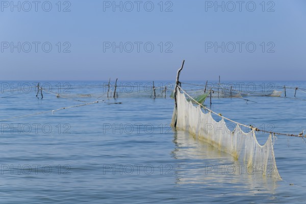 Fishing nets set in the sea. Golubitskaya, Russia