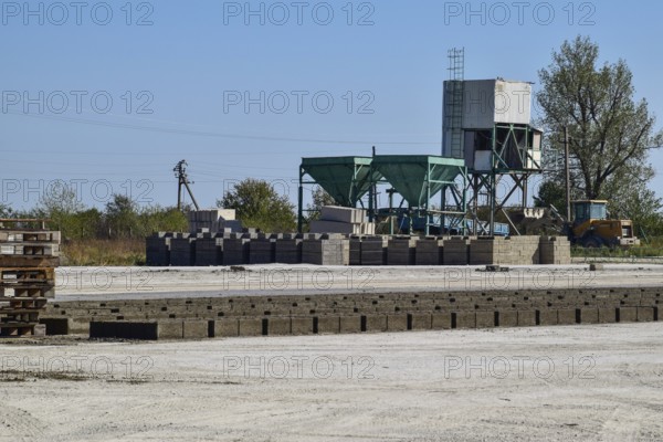 On cinder block production plant. Atyrau, Kazakhstan