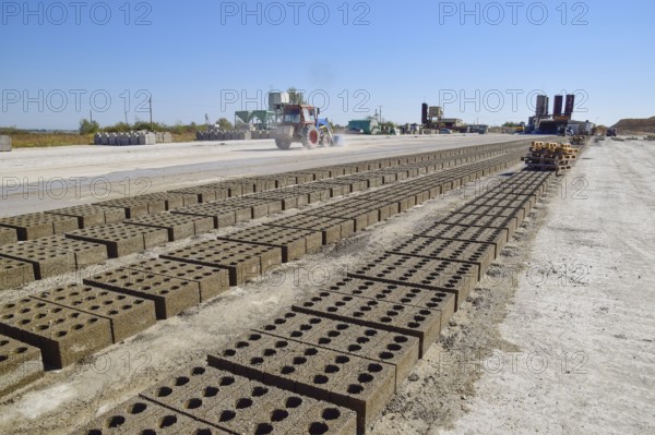 Cinder blocks lie on the ground and dried. Atyrau, Kazakhstan