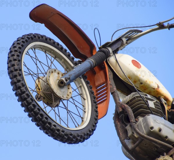 Motorcycle on the pedestal. Atyrau, Kazakhstan