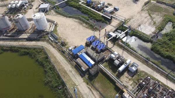 Top view of the equipment for oil separation. Atyrau, Kazakhstan