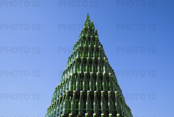 Christmas tree of bottles of champagne. Atyrau, Kazakhstan