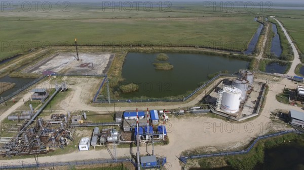 Top view of the equipment for oil separation. Atyrau, Kazakhstan