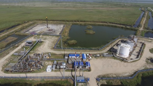 Top view of the equipment for oil separation. Atyrau, Kazakhstan