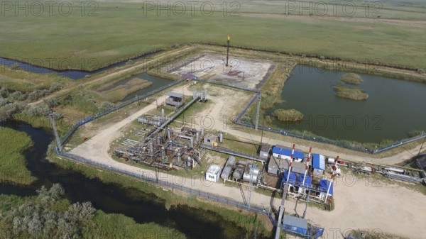 Top view of the equipment for oil separation. Atyrau, Kazakhstan