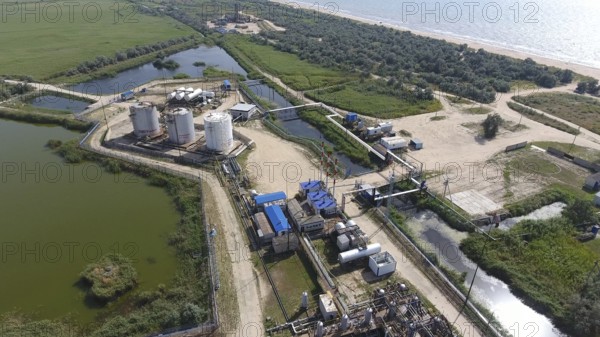 Top view of the equipment for oil separation. Atyrau, Kazakhstan