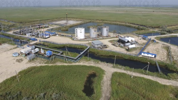 Top view of the equipment for oil separation. Atyrau, Kazakhstan