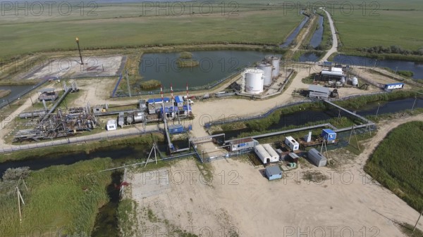 Top view of the equipment for oil separation. Atyrau, Kazakhstan