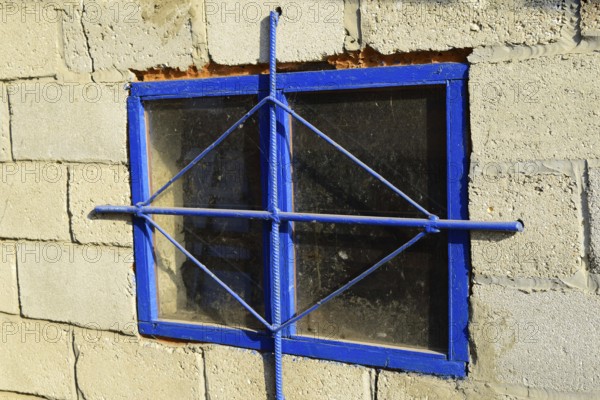 The blue box in the wall with the lattice. Atyrau, Kazakhstan