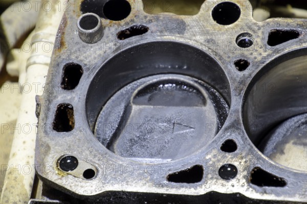 The cylinder block of the four-cylinder engine. Atyrau, Kazakhstan