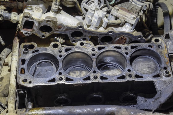 The cylinder block of the four-cylinder engine. Atyrau, Kazakhstan