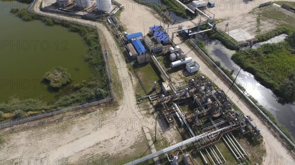 Top view of the equipment for oil separation. Atyrau, Kazakhstan