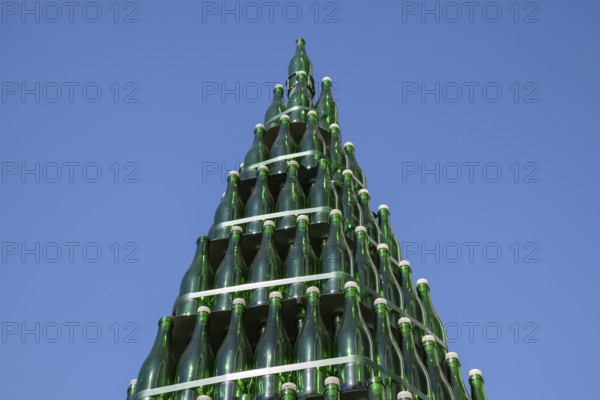 Christmas tree of bottles of champagne. Atyrau, Kazakhstan