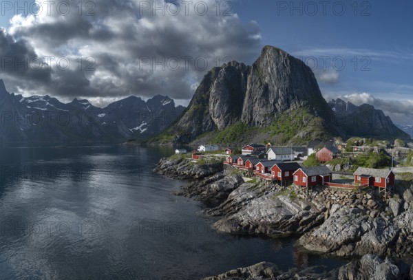 Picturesque Coastal Village Hamnoy With Red Rorbuer Huts On Lofoten Islands In Norway