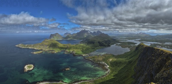 View From Offersoykammen Mountain Over Coastal Landscape On Lofoten Islands In Norway