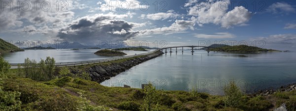 Road And Bridge Over Calm Fjord To Sommaroy And Hillesoya Island Near Tromso In Norway