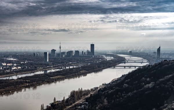 View Over City Of Vienna With Suburbs And River Danube From Mountain Kahlenberg In Austria