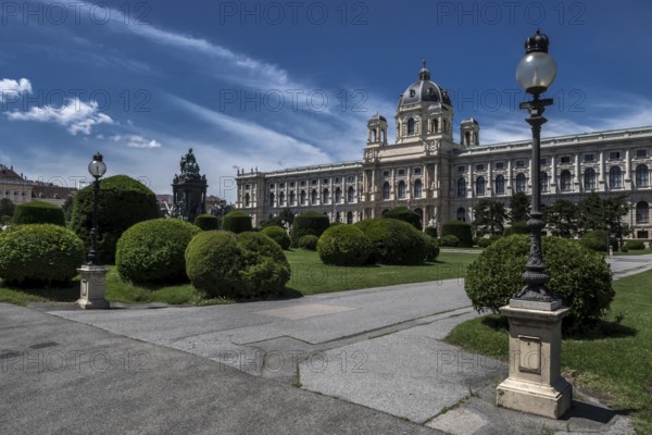 Historic Building Of The Museum Of Natural History Beneath The Sculpture And Memorial For Empress Maria Theresia In The Inner City Of Vienna In Austria