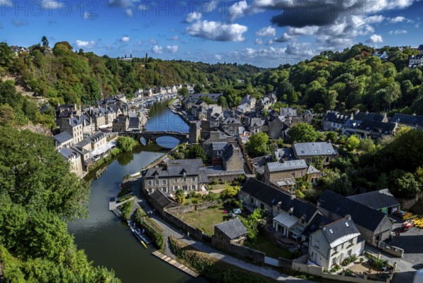 Breton Village Dinan With Half-Timbered Houses And River La Rance In Department Ille et Vilaine In Brittany, France