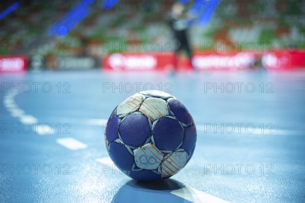 Handball ball on the parquet. Lubin, Poland