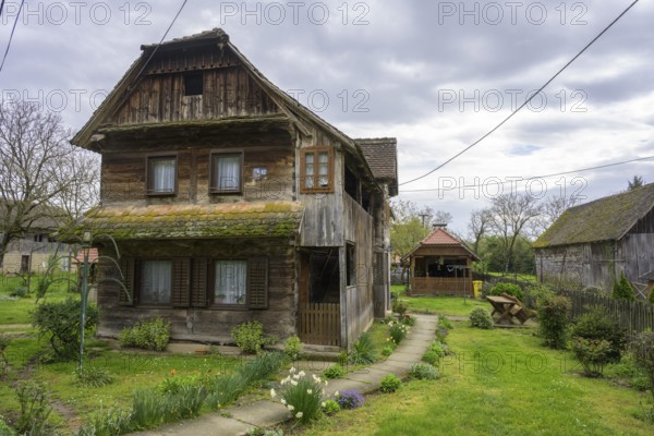Old wooden house in Stork Village, Cigoc, Sisak-Moslavina County, Croatia
