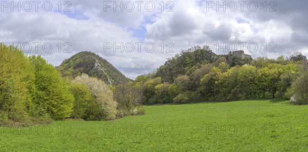 Rocky ridge, meadow and spring forest near the ruins of Kalnik Castle, Comuna Kalnik, Koprivnica-Križevc County, Croatia