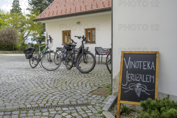 Bicycles in front of the wine shop, Jeruzalem, municipality of Ljutomer, Slovenia